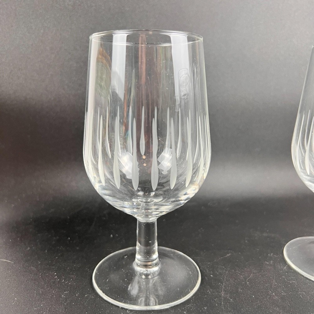 Vtg France wine glass water goblet Crystal barware Etched droplet‎ 6" set of 2gl